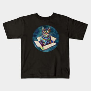 Cat in a Box Floating Through Space Pattern Kids T-Shirt